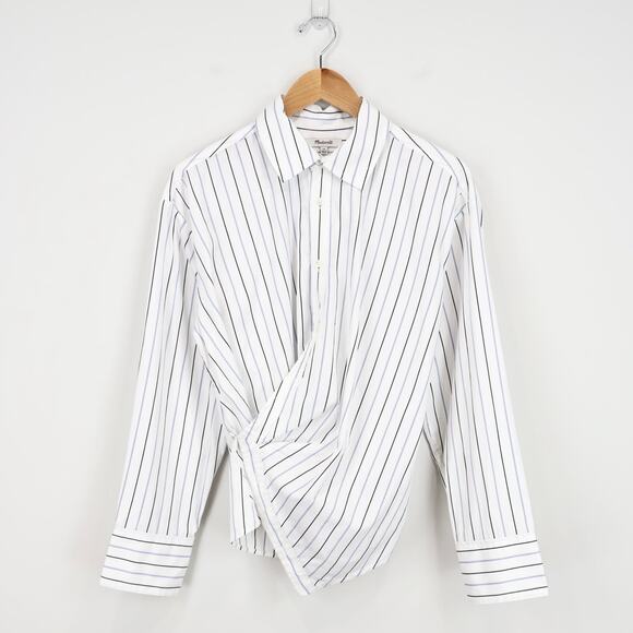 NWT Madewell Asymmetric Wrap Front Button-Up Shirt In Hydrangea Stripe Size 10 - Picture 4 of 14